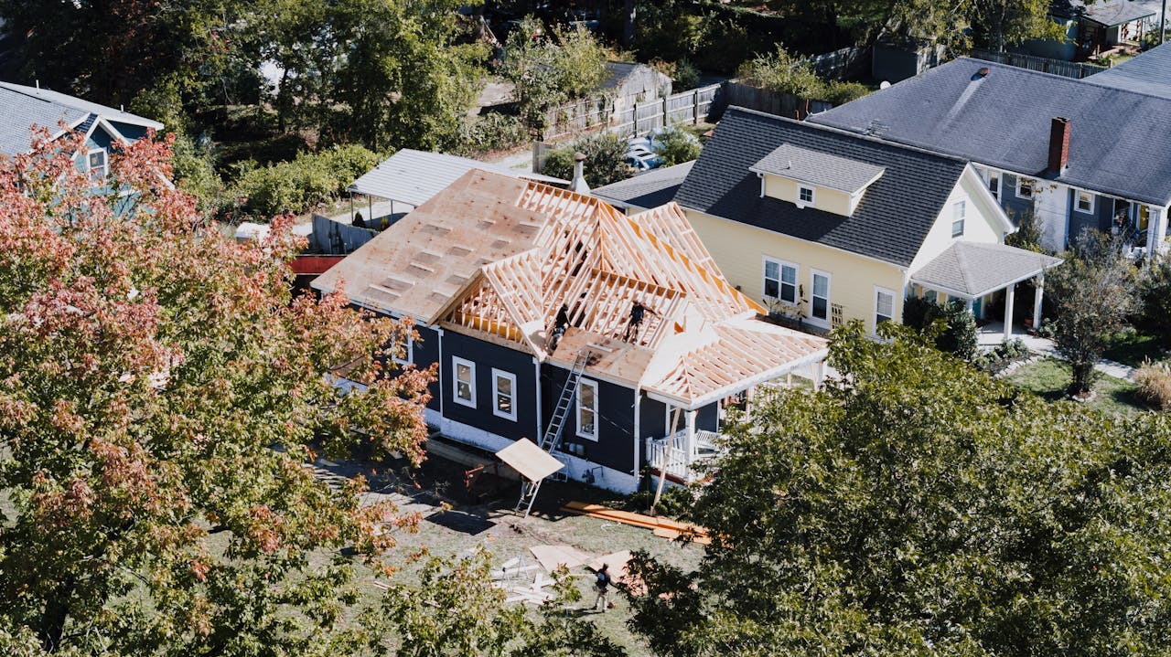 Aerial view of a house under construction in Chattanooga, Tennessee.